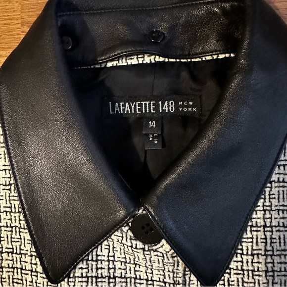Lafayette 148 Tweed Leather Collar Jacket Size 14 - Picture 7 of 7